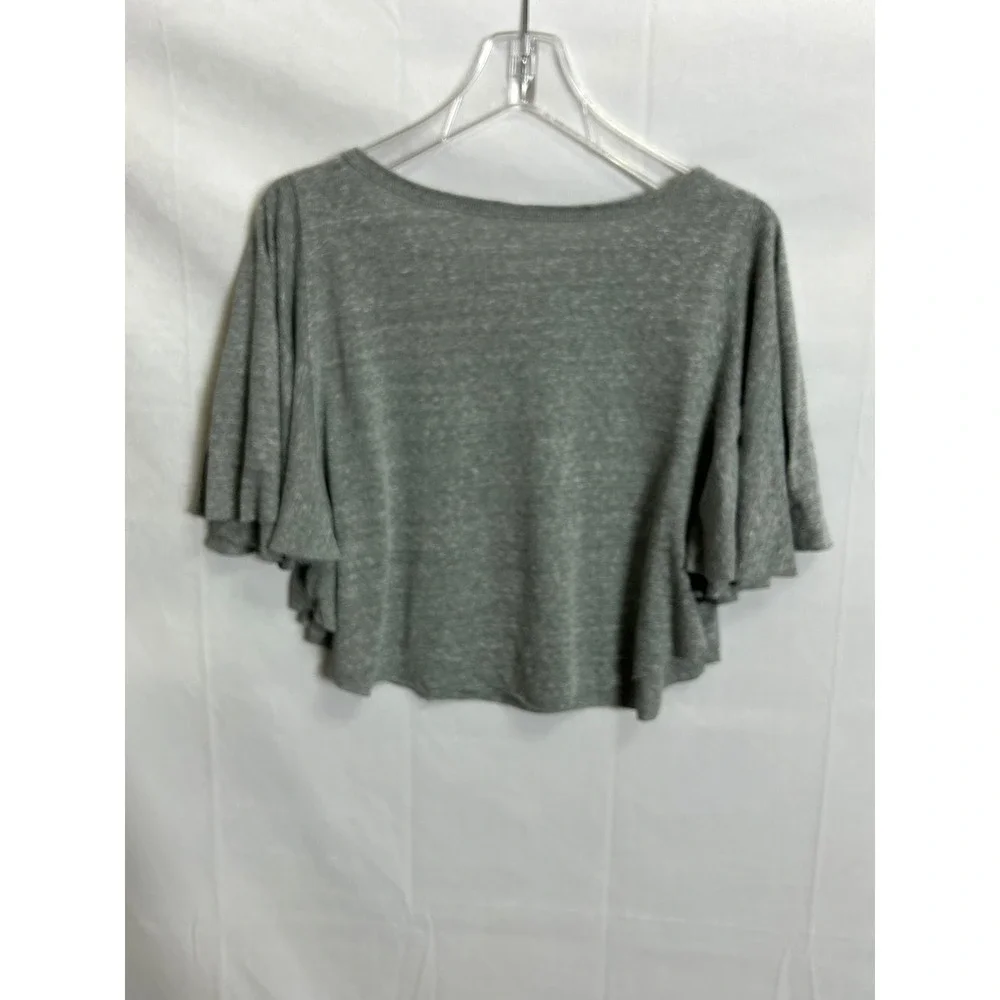 FP Movement Free People Gray Flutter Sleeve Crop Top Large Scoop Neck Boxy Tee - Picture 7 of 9